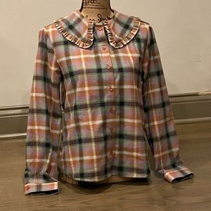 Multicolored Peter Pan collar plaid blouse